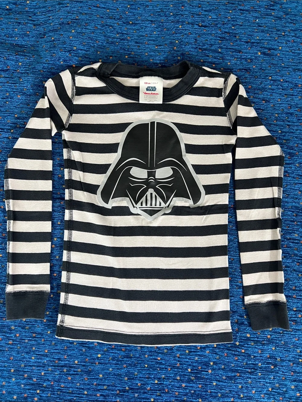 Hanna Andersson PJ top: Darth Vader graphic, stripes, Star Wars, size 6/7